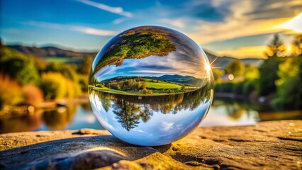 Aerial View: Glass Sphere Reflecting Double-Pane Window