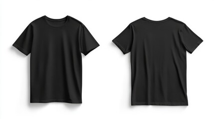 For a mockup of two black short-sleeve t-shirts side by side with a white background