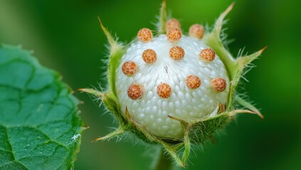 Obraz premium Macro Photography of a Unique Flower Bud with Orange Spots