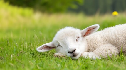 Obraz premium Sleeping Lamb on Grass