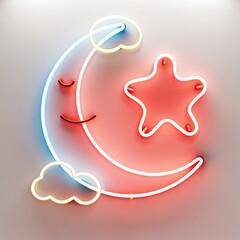 Moon stars decorated with neon lights