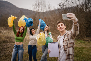 self portrait of young man activist volunteer hold clipboard