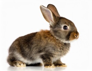 Obraz premium Four-Month-Old Rabbit: Sitting Isolated on White Background