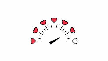Heart Speedometer Animated Love Meter with Moving Needle with an alpha channel on a transparent background. A speedometer with a needle moving clockwise while hearts gradually fill with red color. - Powered by Adobe