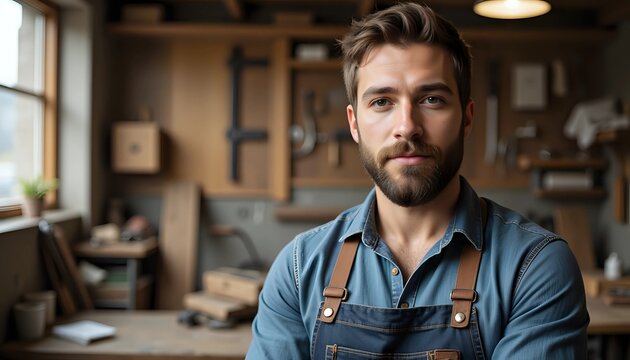 Portrait of a skilled craftsman in his woodworking workshop