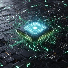 Glowing Circuitry: A Cyberpunk Microchip's Energetic Glow