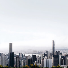 new york city, modern foggy skyline of a vibrant metropolitan city on a clear day