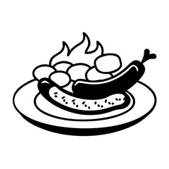 German food plate icon in black and white