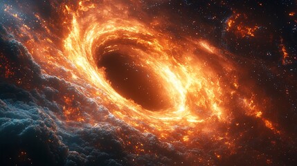 Simulated view of falling into a black hole where space and time distort in surreal mind bending ways