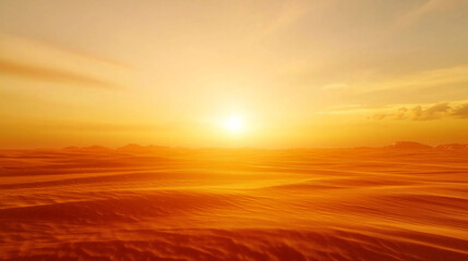 Obraz premium Sun sets over expansive desert landscape with golden hues