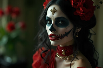 Stunning Dia de Muertos Portrait Beautifully Captured with Vibrant Colors and Details