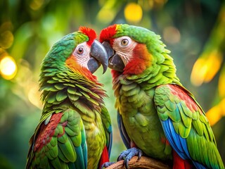 Amazon Parrots Preening: Panoramic Wildlife Photography