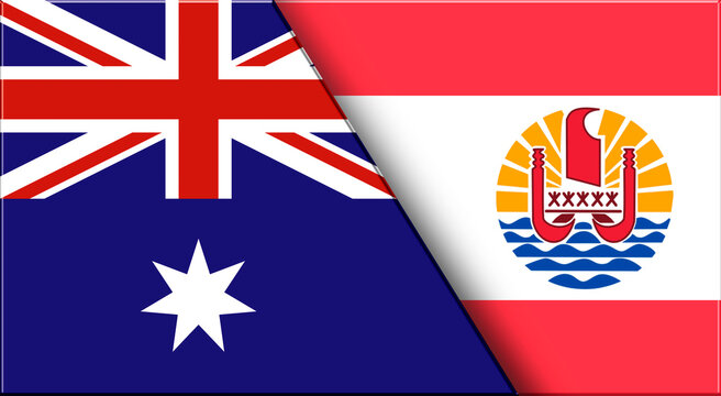 Flags of Australia and French Polynesia. Australian and Polynesian flags