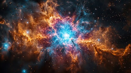 Fototapeta premium Supernova remnant forming a colorful nebula intricate filaments of glowing gas expanding outward