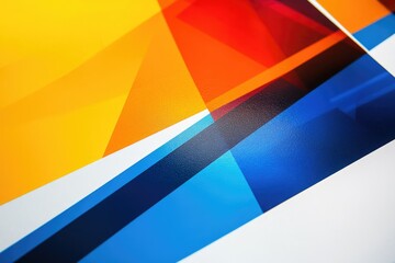 Obraz premium Abstract geometric design with vibrant colors: yellow, orange, blue, and white creating a dynamic, modern composition.