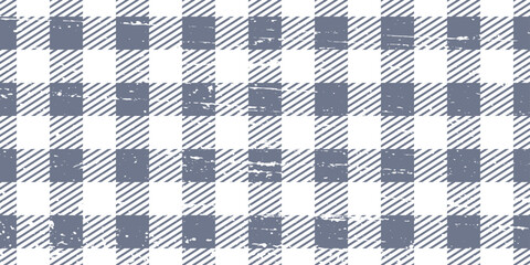 Seamless pattern in gingham. Scottish tartan texture. Checked vichy. Gray and white geometric banner. Checkered pattern with distressed grunge grainy texture. Abstract background. Vector noise.