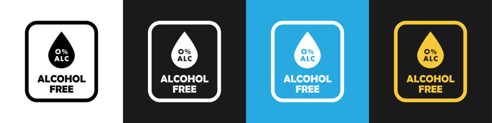 Alcohol free signs for product labeling on different backgrounds.