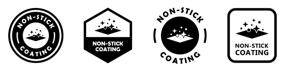 Non-Stick Coating icons for frying pan. Vector isolated on white.