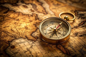 Antique Brass Compass on Vintage Canadian Map - Stock Photo