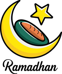 Islamic vector moon, stars and dates in flat cartoon style