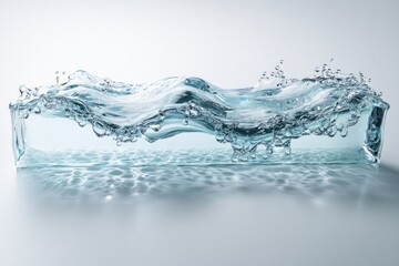 A wave of clear water crests within a glass block, showcasing its fluidity and transparency.