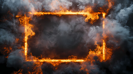 A burning frame with thick smoke billowing out, great for depicting emergencies or chaos. Chaos - Storm. Illustration