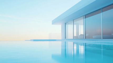 Modern minimalist house with infinity pool overlooking ocean.