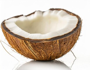 Broken Coconut: Tropical Fruit Isolated on White Background