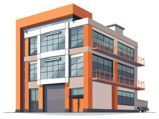 Obraz premium Modern illustration of a large industrial building with multiple floors