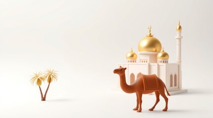Camel and Mosque 3d Render Peaceful Islamic Scene