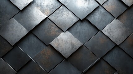 Naklejka premium Modern geometric metallic tile pattern with dark textured squares