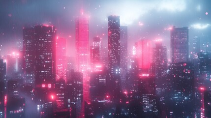 Fototapeta premium Futuristic city skyline glows with vibrant neon lights