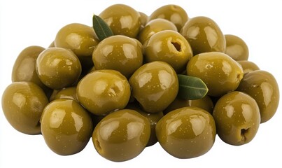 Pile Of Green Olives On White Background