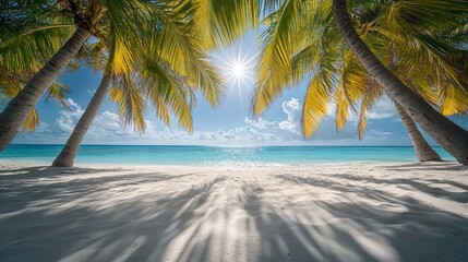Tropical Beach Paradise Under Palm Trees (1)