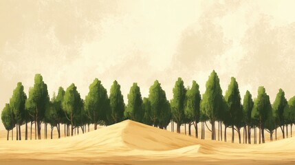 Fototapeta premium Pixel Art Desert Landscape With Rows Of Green Trees
