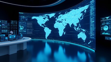 Global data analysis hub digital control room technology environment futuristic viewpoint innovative concepts