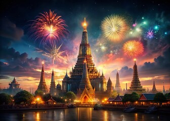 Bangkok Temple Dawn Fireworks Night Photography