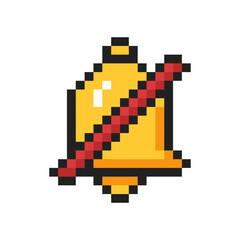 Fototapeta premium Crossed out pixelated bell - silent mode symbol. 8 bit bell - silent mode.