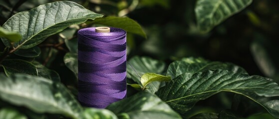 Purple Thread Amidst Lush Greenery: A Textile Photography