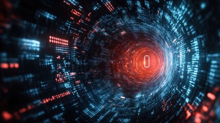 Fototapeta premium Futuristic digital tunnel with neon lights and glowing data streams