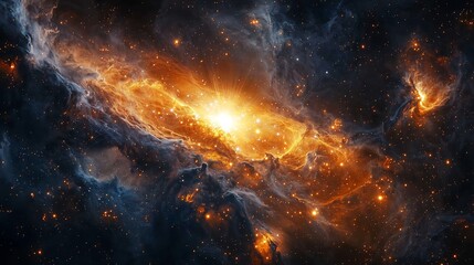 Young protostar at the heart of a stellar nursery surrounded by hundreds of forming stars in a dense nebula