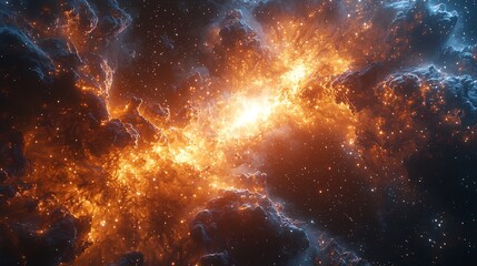 Artistic depiction of a gamma ray burst as seen from deep space with surreal high energy visuals