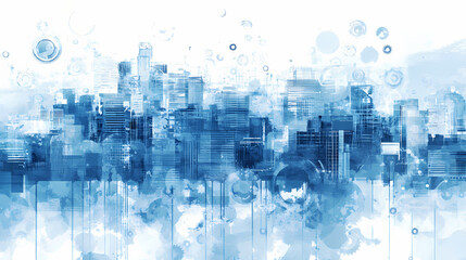 Fototapeta premium A network of interconnected gears symbolizes technology, innovation, and automation, showcasing intricate designs in a soft blue color palette. Evolution - City. Illustration