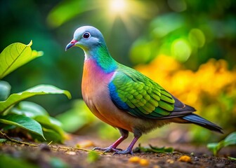Obraz premium Blue-headed Wood Dove Foraging on Tropical Forest Floor: Stunning Wildlife Stock Photo