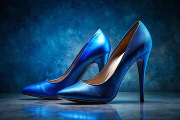 Blue High Heels on Blue Background - Elegant Low Light Fashion Photography