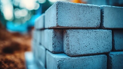Stacked concrete blocks at construction site.