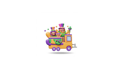 Ultra-Realistic 3D Render of a Cartoon Mardi Gras Icon on Pure White Background