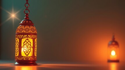 Fototapeta premium Glowing Ramadan Lanterns Warm Festive Background