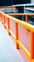 Bright orange railing in modern urban space during daylight