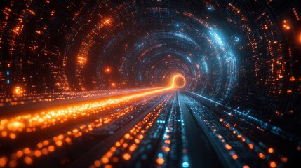 Obraz premium Futuristic Tunnel, Neon Glow, Digital Art